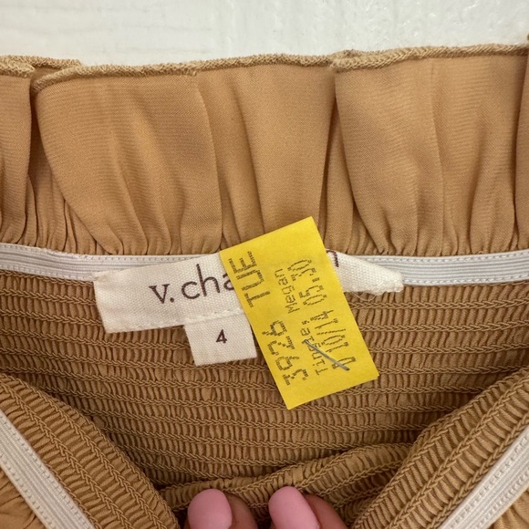 V. Chapman Liky Dress Tan Size 4 Smocked Ruffle Midi - Picture 8 of 8